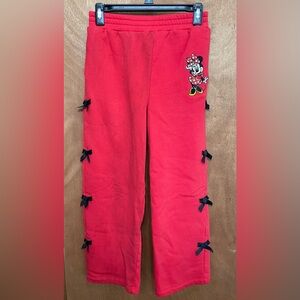 Disney Minnie Mouse Girls Sweatpants Size 9/10 Red With Bows